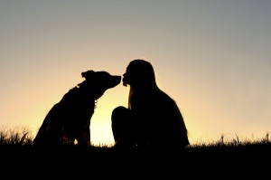 Girl Kissing Dog Silhouette
