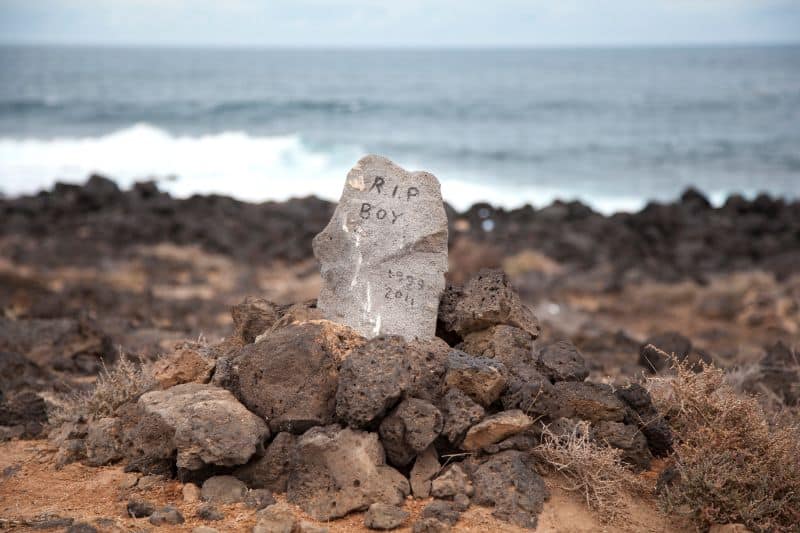 A grave marker by the coast